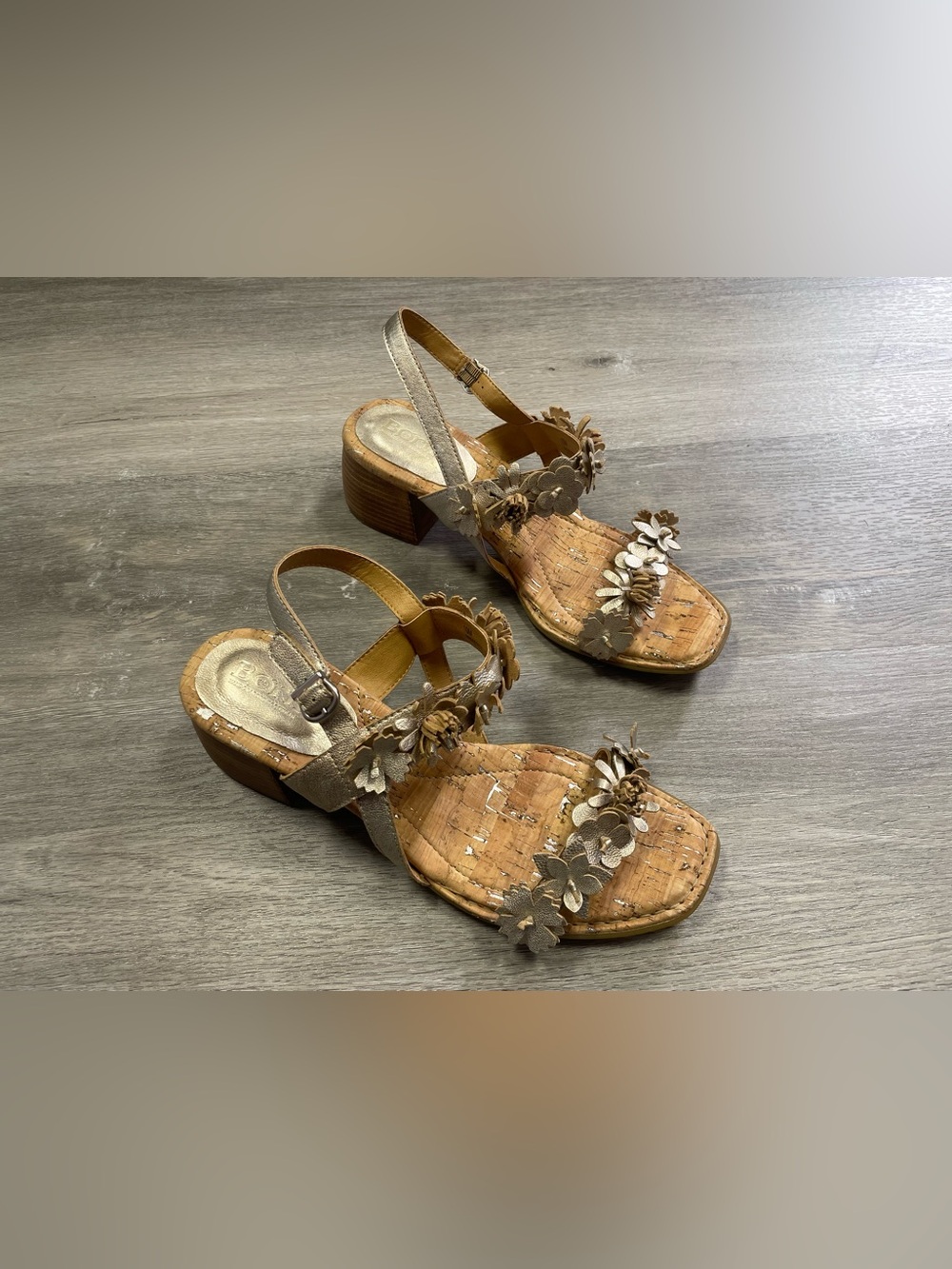 Born Springs Metallic Floral Cork Wedge Slingback Sandals Size 10M